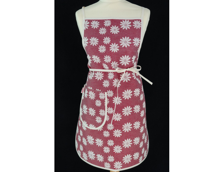 Bordeaux apron with flowers and pocket