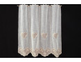 Chequered taupe window curtain with heart  and flowers