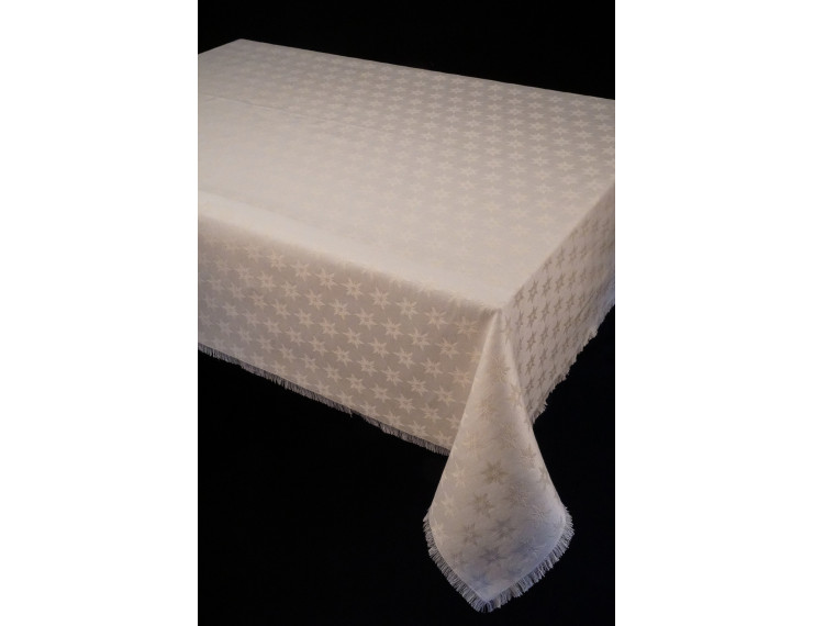 Creme tablecloth with edelweiss and fringe hem