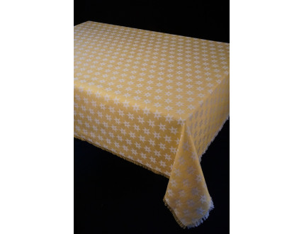 Yellow tablecloth with edelweiss and fringe hem