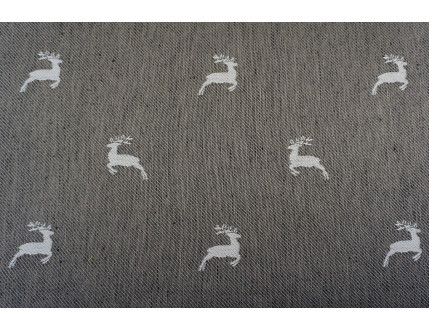 Grey jacquard fabric in mixed cotton and linen with deer