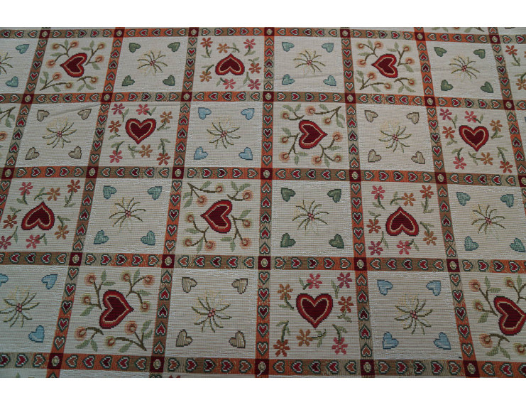 Checkered gobelin fabric with red hearts