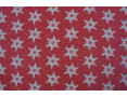Red jacquard fabric in mixed cotton and linen with decorations