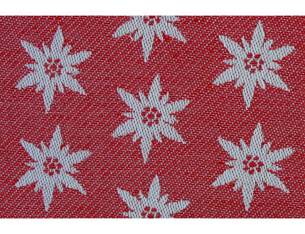 Tessuto jacquard rosso in misto cotone e lino con edelweiss