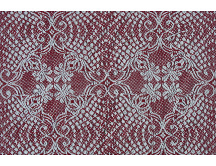 Elegante tessuto jacquard rosso in misto cotone e lino