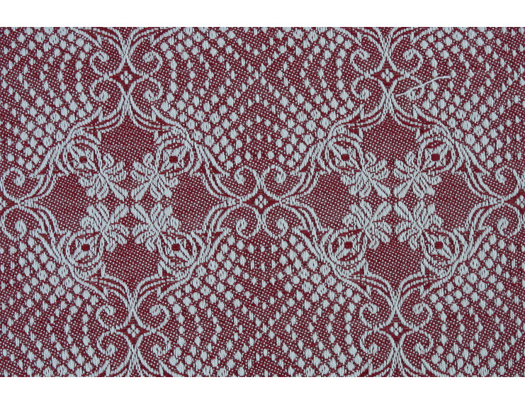 Red jacquard fabric in mixed cotton and linen with decorations