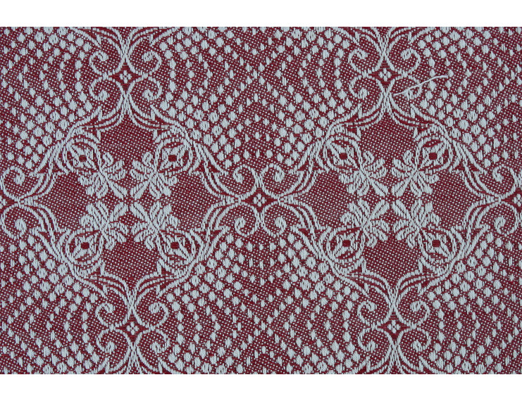 Elegante tessuto jacquard rosso in misto cotone e lino