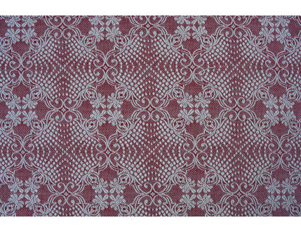 Red jacquard fabric in mixed cotton and linen with decorations